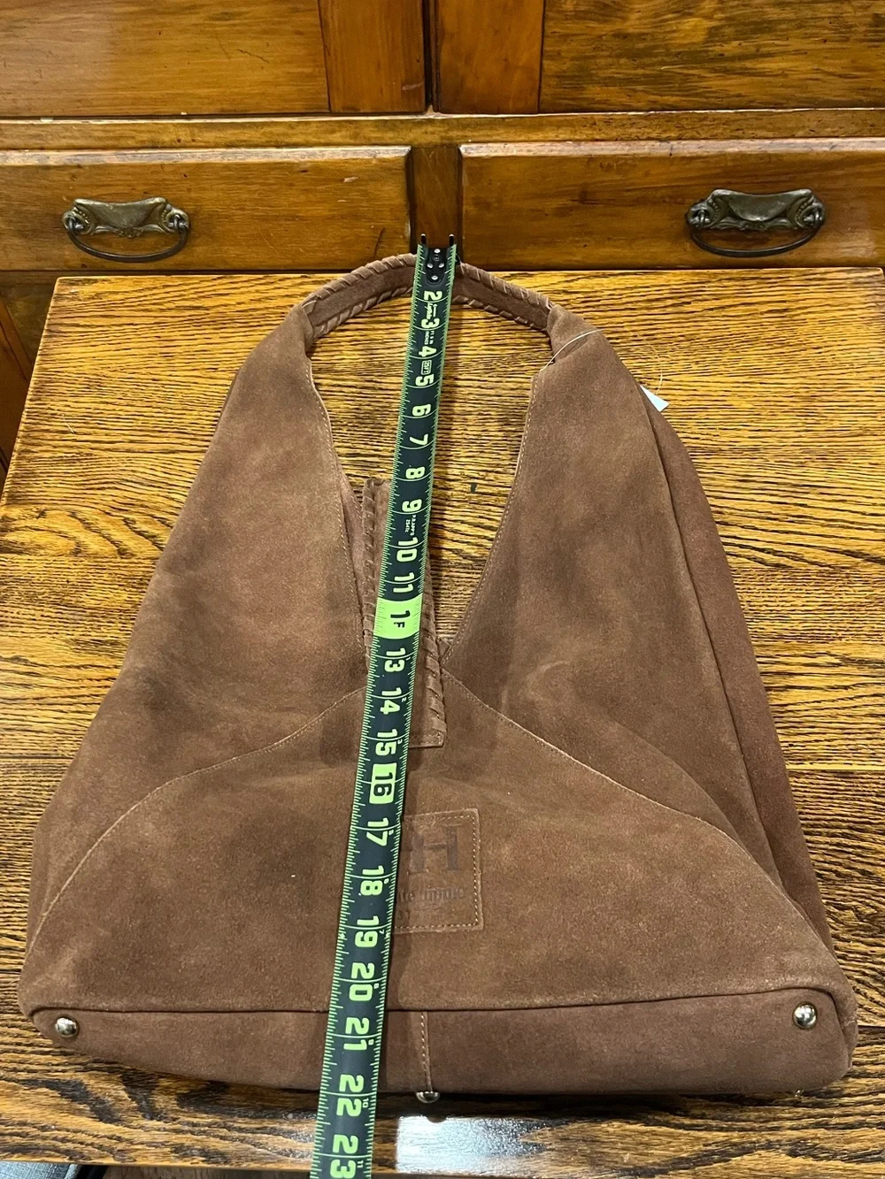 Haute Hippie 100% Genuine Suede Leather Triangle Hobo Bag – Brown Boho Festival